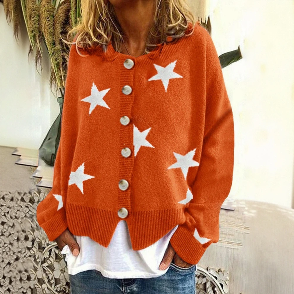 

Casual Round Neck Cardigan Fitted Long Sleeve Straight Tube Sleeve No Decoration Women's Open Front Knitwear