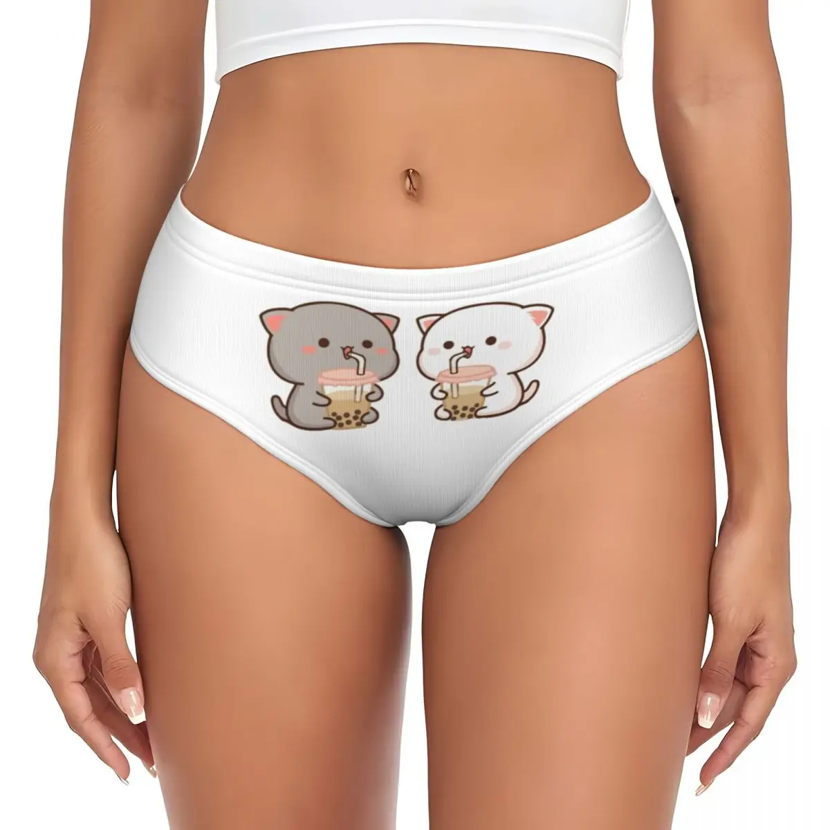 Custom Women's Peach And Goma Mochi Panties Underwear Female Breathable Funny Couple Cat Briefs Underpants