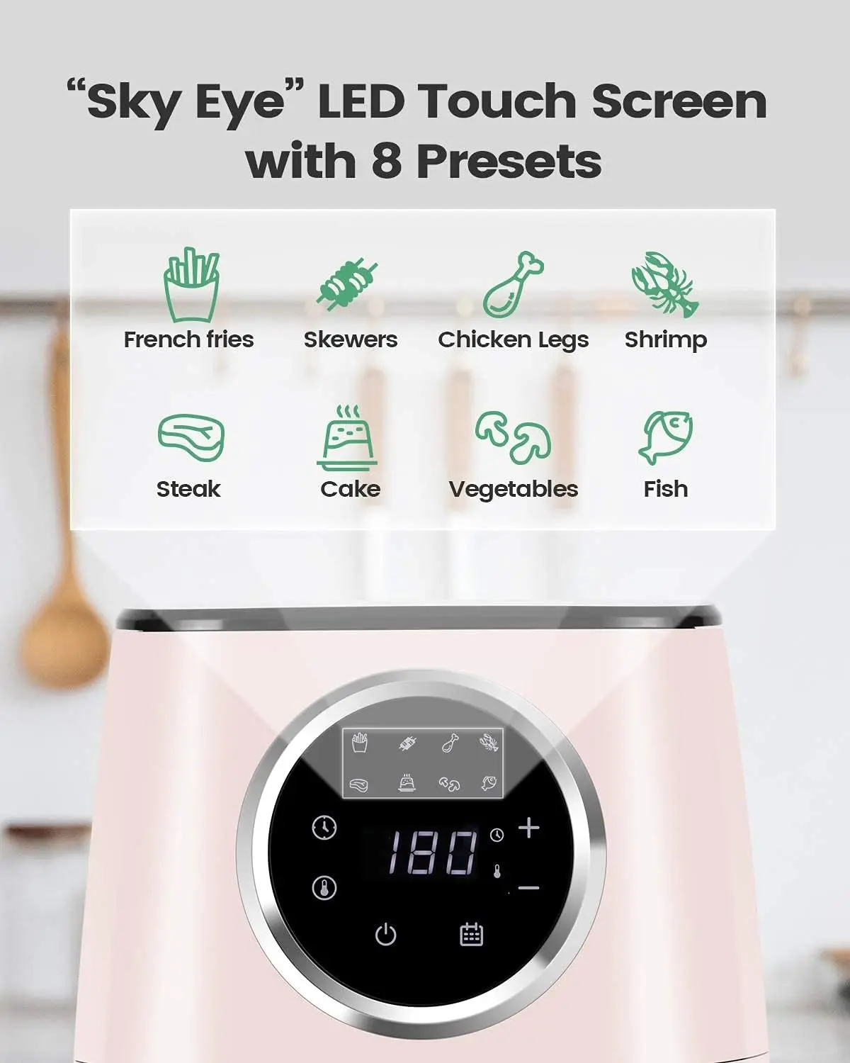 Fryer, 4.5 Quart Electric Hot Oven Cooker, Free Cheat Sheet for Quick Reference Guide, LED Touch Digital Screen, 8 in 1, Customi