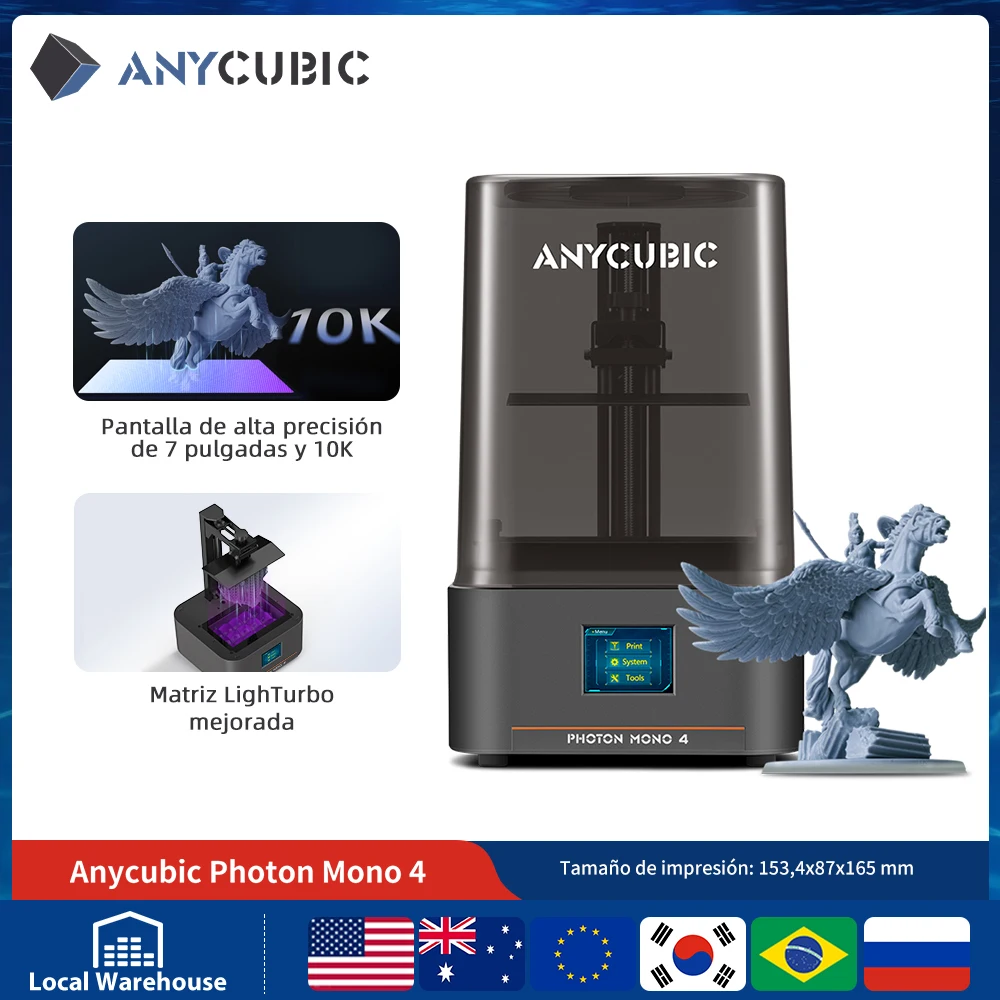 Impresora 3D PRESALE ANYCUBIC Photon Mono 4 AE, pantalla de alta definición de 7 pulgadas, 10K, impresión de impresora 3D de resina UV de alta velocidad, 153 × 87 × 165mm