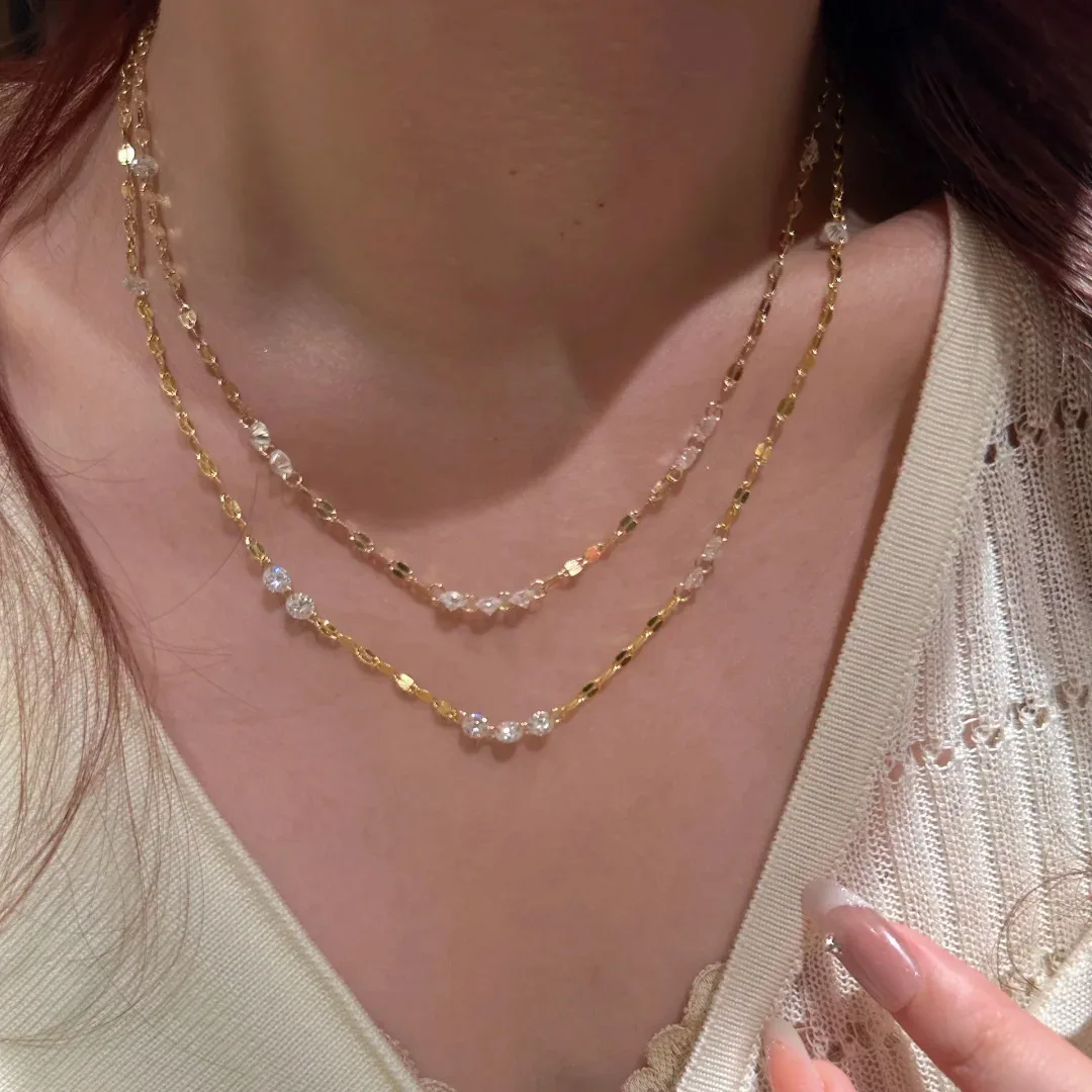 925 Sterling Silver Necklace with Loose Beads Gold Plated Diamond Women Simple Stylish Versatile