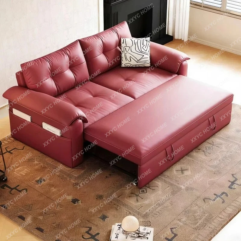 Red sofa bed, bedroom dual-purpose folding 1.8-meter small apartment study, double