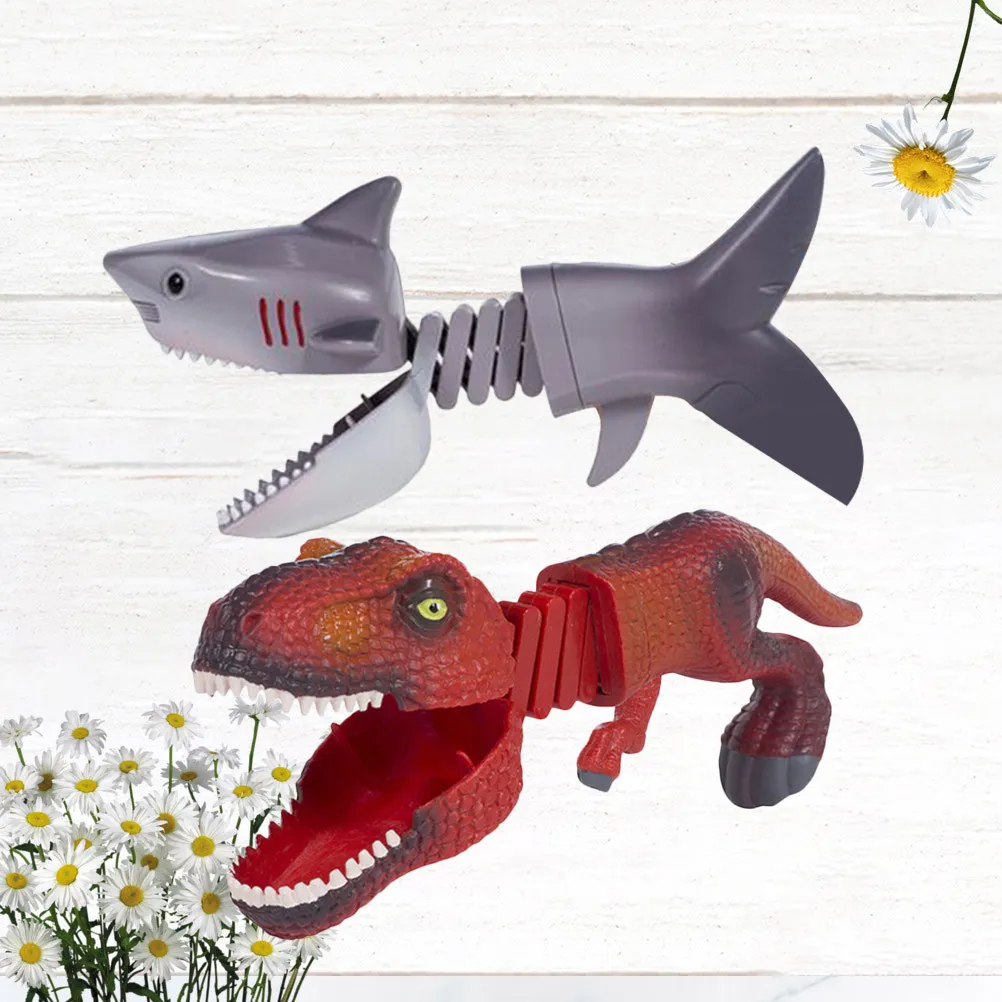 

2 PCS Dinosaur Grabber Shark Toy Animal Kids Toys Grabbing Stick and Manipulator Clip Biting Finger Gag Funny