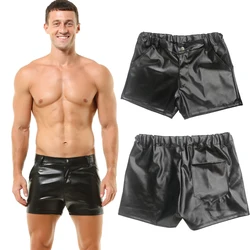 Mens Casual PU Leather Shorts Elastic Waist Skinny Short Pants with Pockets Nightclub Dance Sexy Tight Shorts For Men Clubwear