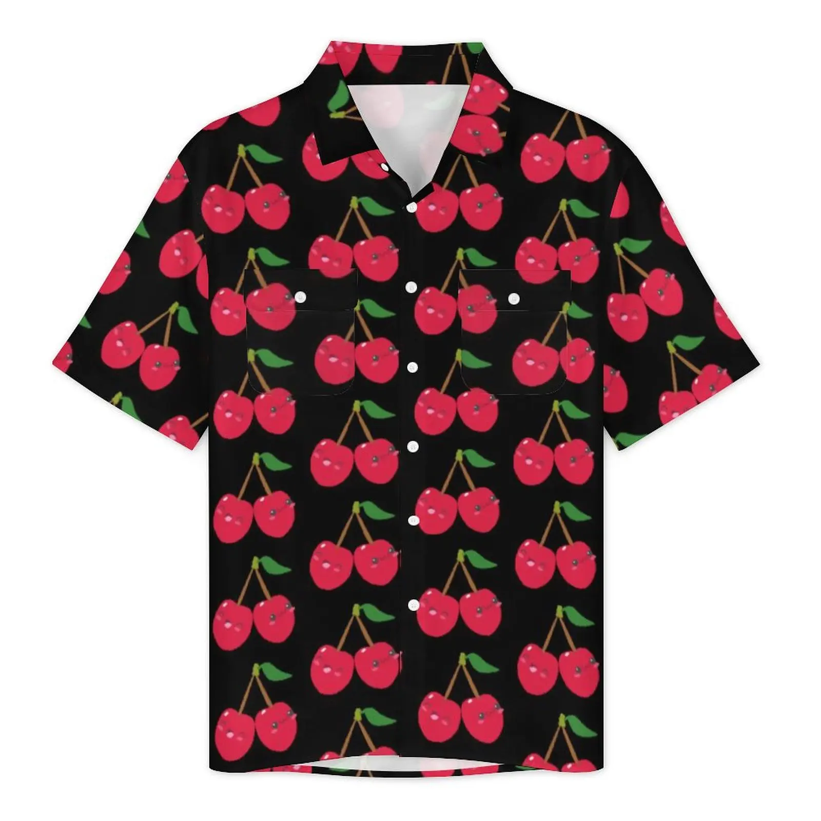 Cute Fruit Casual Shirt Kawaii Happy Cherries Vintage Hawaiian Shirts Men Short Sleeve Vacation Funny Graphic Oversized Blouses