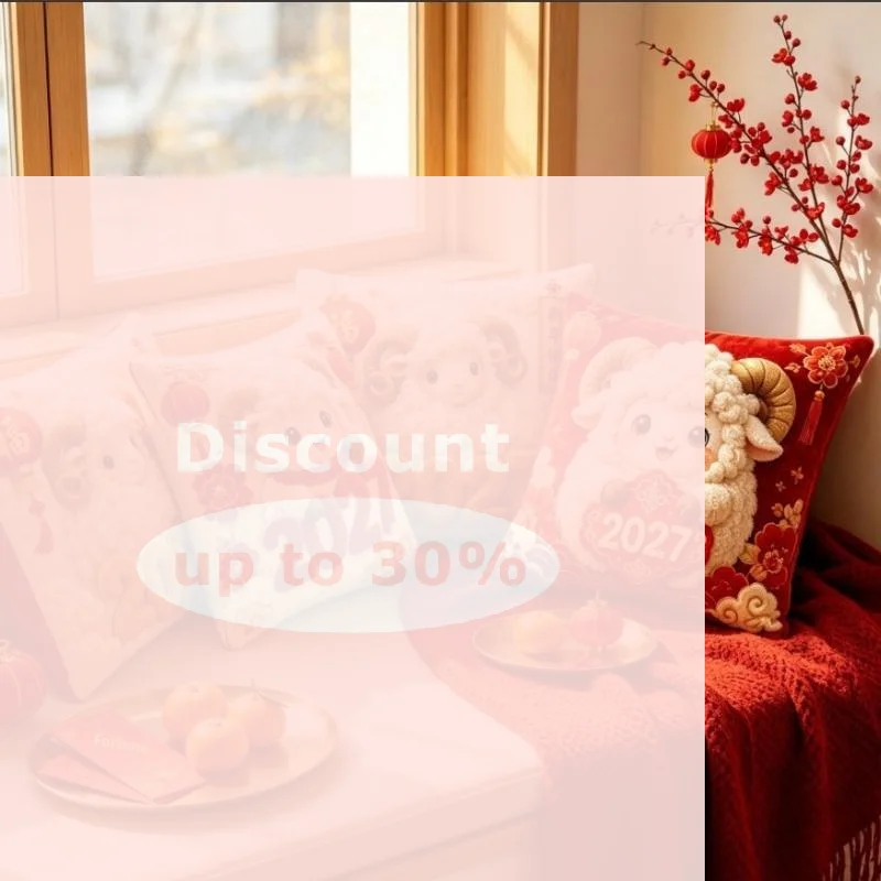 [Chinese New Year 2027 Goat Mascot Pillow Cover Cute Pattern Year of Sheep Cushion Case for Sofa Home Party Decoration Gift]