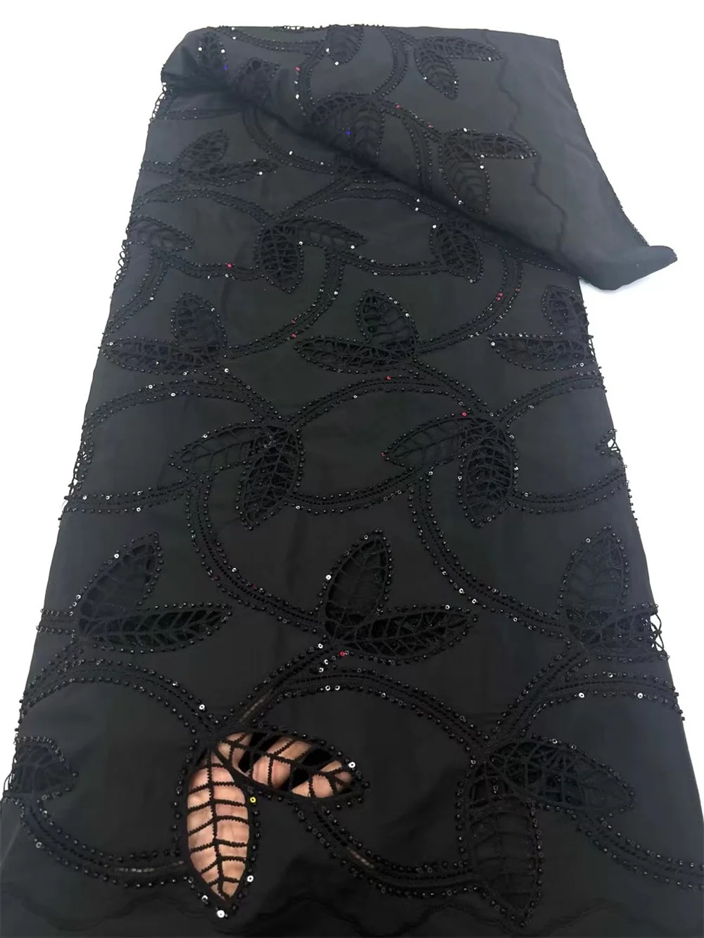 African Chiffon Lace Fabric 2024 High Quality Black Material Nigerian French African Lace Fabric For Women Wedding Party Wp525-1