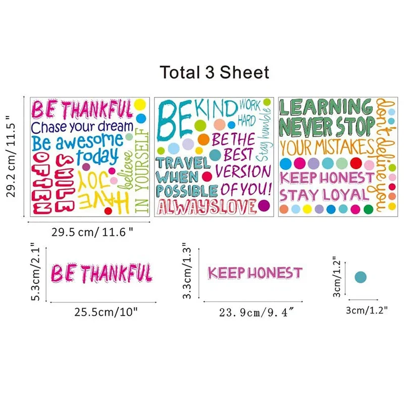 رياض الأطفال ملهمة ملصقات جدار ديكور ذاتية اللصق الكلمات الإنجليزية البولكا نقطة الفصول الدراسية تحفيزية الجدار ملصق الشارات #5