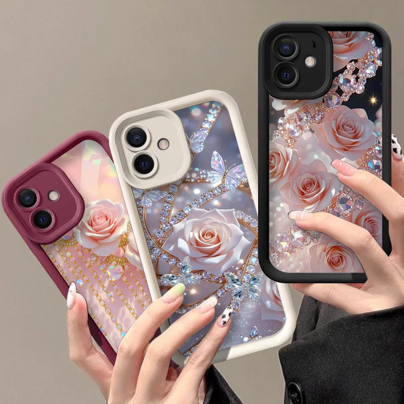 Funda de Teléfono de Lujo con Estampado de Mariposas y Cristales Rosas para Xiaomi 17 PRO MAX 15T Pro 15 Ultra 14T 14 13t 13 12 11 Lite, Cubierta Suave