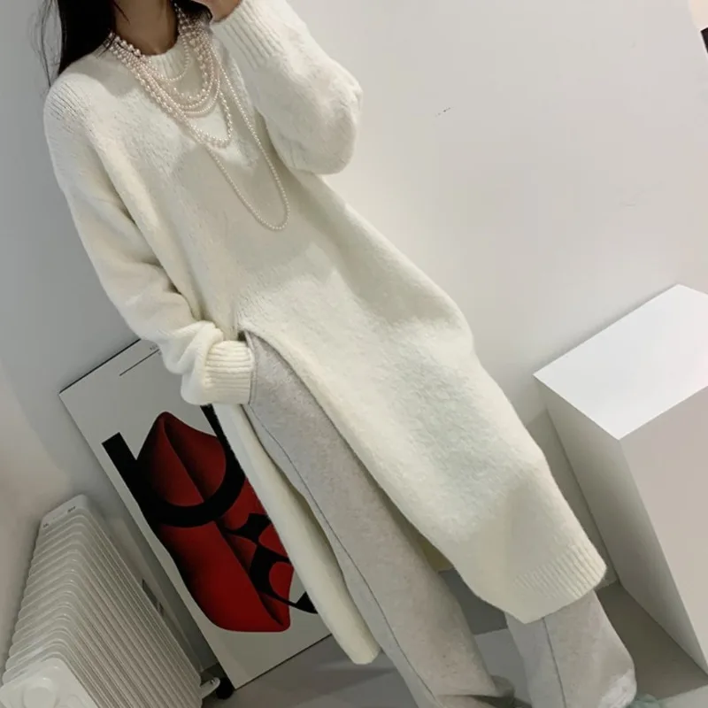 LANMREM Korean Women\'s Thickened High Waist Split Shape Fashion Long Knitted Sweater Women Streetwear Pullovers 2C430