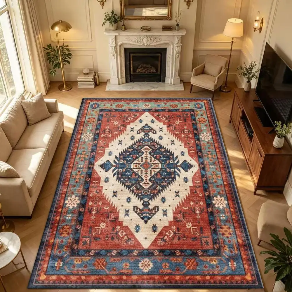 Tribal Red Diamond Brand, Soft and Comfortable, Suitable for All Seasons, Easy to Maintain, Machine Washable, Indoor Rug, Suitable for Living Room, Bedroom, Dining Room, Hallway, Office, Terrace, Home and Outdoor Decoration