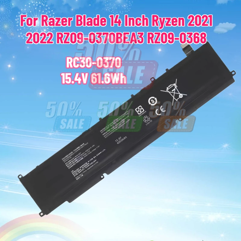 

RC30-0370 Laptop Battery for Razer Blade 14 Inch Ryzen 2021 2022 RZ09-0370BEA3 RZ09-0368 4ICP4/47/140 15.4V 61.6Wh