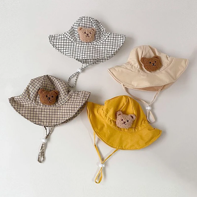 

Spring Summer Sun Protector Cap Turban 2023 New Baby Korean Cute Cartoon Bear Doll Fishmen Hat for Toddler Boy Girls Bucket