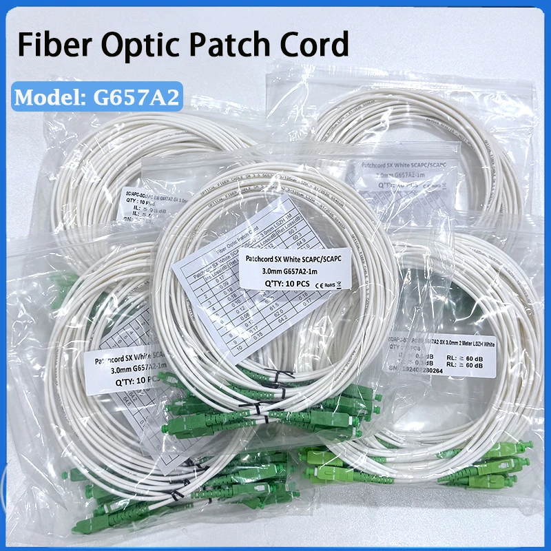 KATORD SC/APC Fiber Optic Patch Cord 1/1.5/2/3Mt SM G652A2 SX Core 3.0mm with White LSZH Jacket Fiber Optic Garter For FTTH