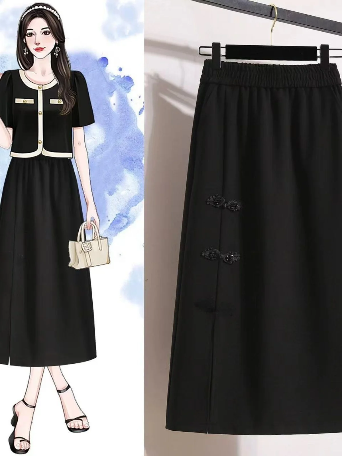 

Юбка миди А-силуэта с высокой талией для полных женщин, летняя, с эластичным поясом, стройнящая, юношеская, скрывающая бедра, повседневная