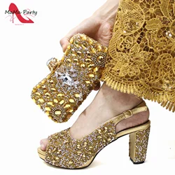 High Quality Classics Style Sandals with Platform Elegant Italian Women Shoes Matching Bag Set in Gold Color  for Wedding Party