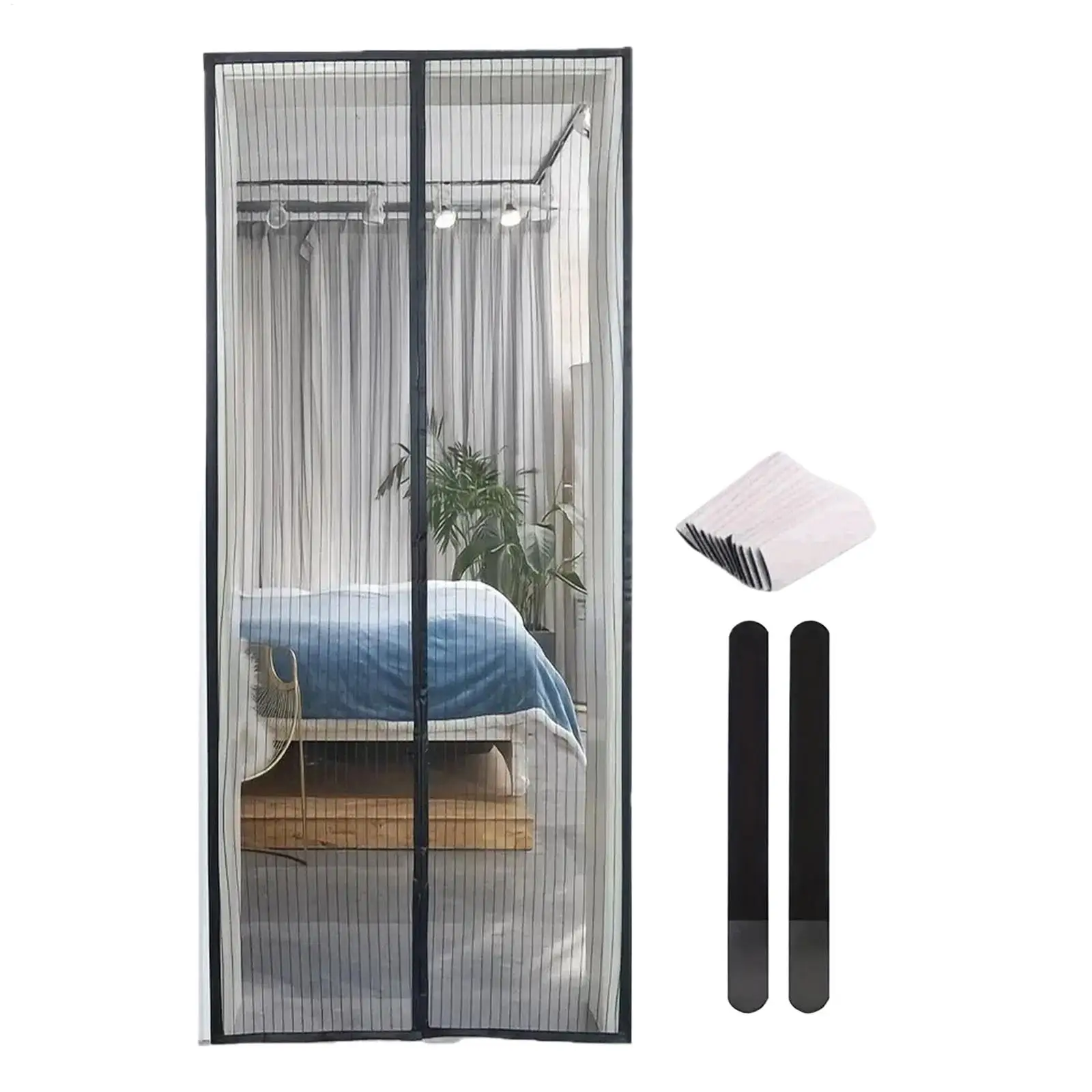 Magnetic Screen Door Curtain Porch Balcony Auto Closure Cover Protector Heavy-duty Black Mesh Self Sealing Door Curtain