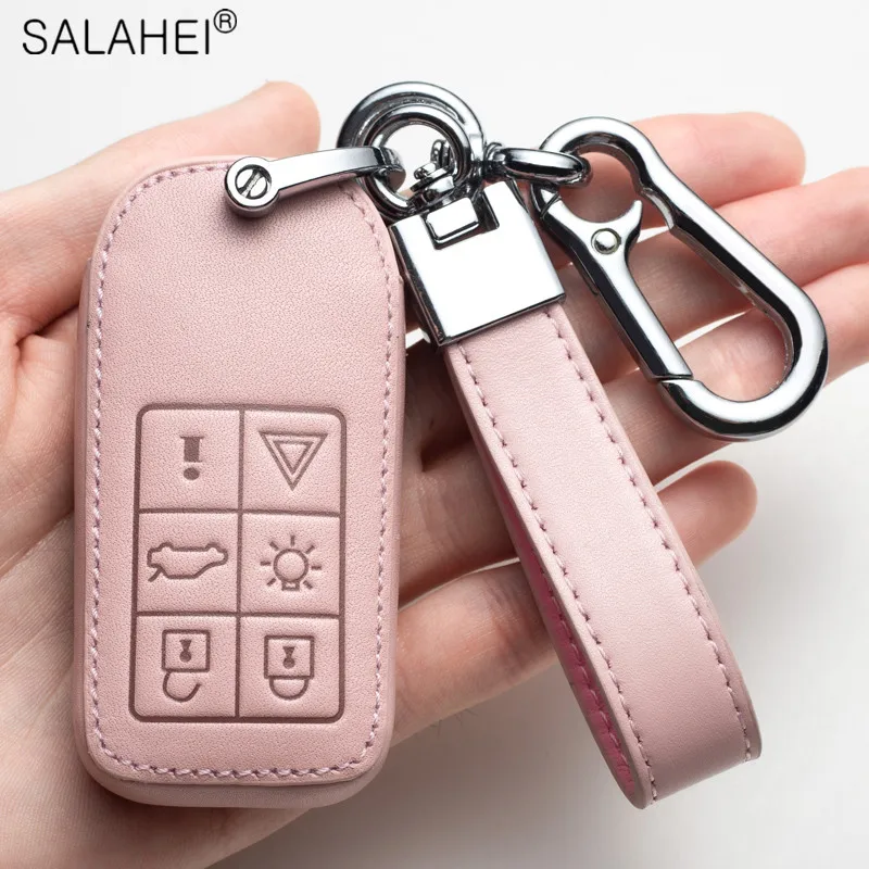 Leather Car Remote Key Case Full Cover Protect Holder Shell Fob For Volvo S80 S60 V50 V70 XC70 XC90 Keyless Keychain Accessories