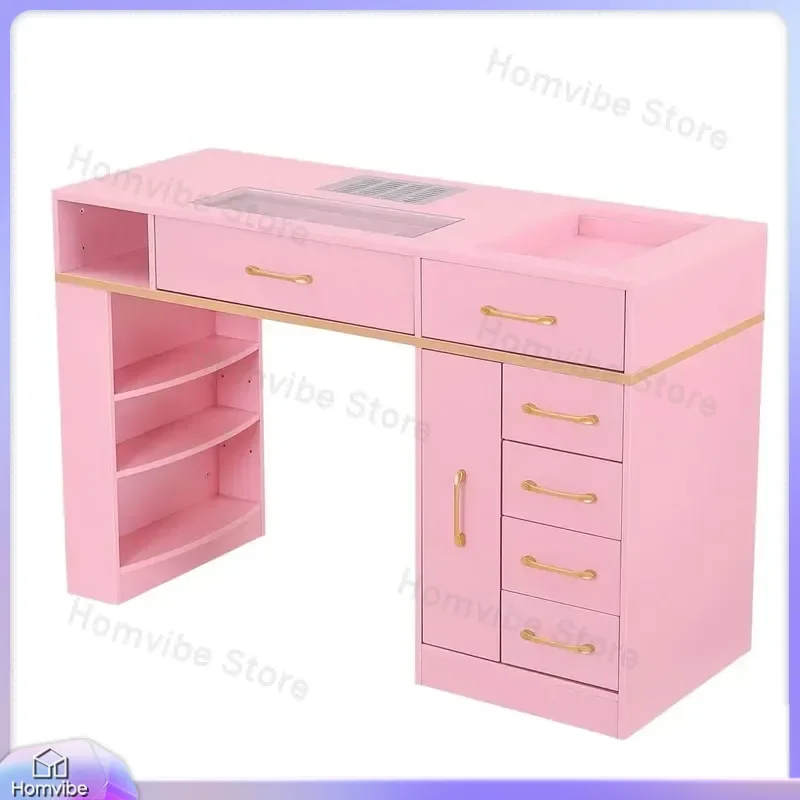 Pink Nail Art Table with Drawers Salon Makeup Desk Nail Technician Table Manicure Station Pedicure Table Nail Salon Furniture