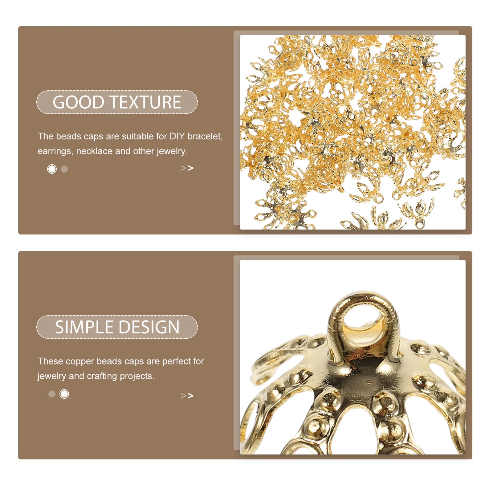 100Pcs Copper Beads Caps Lightweight DIY Jewelry Making Supplies Hair Accessories Necklace Bracelet Bead End Caps