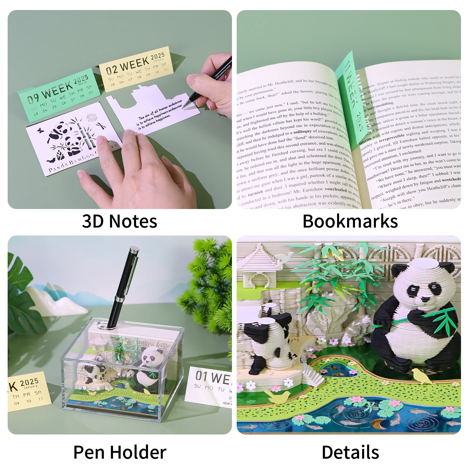 Omoshiroi Block 3D Notepad Mini Panda Memo Pad With 2025 Calendar Paper Notes Artistic Notepad Creative Christmas Birthday Gift