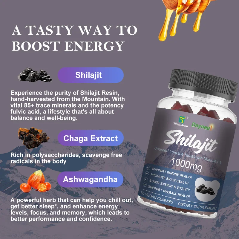 High Potency Himalayan Shilajit Resin Gummies Energy Boost & Immune Support 85+ Trace Minerals Supplement vegetarian