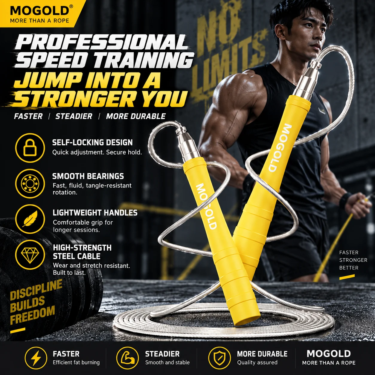 Fitness speed racing high-speed jump rope , Suitable for Human Aerobics, Aluminum Alloy Handle, Adjustable Rope Length
