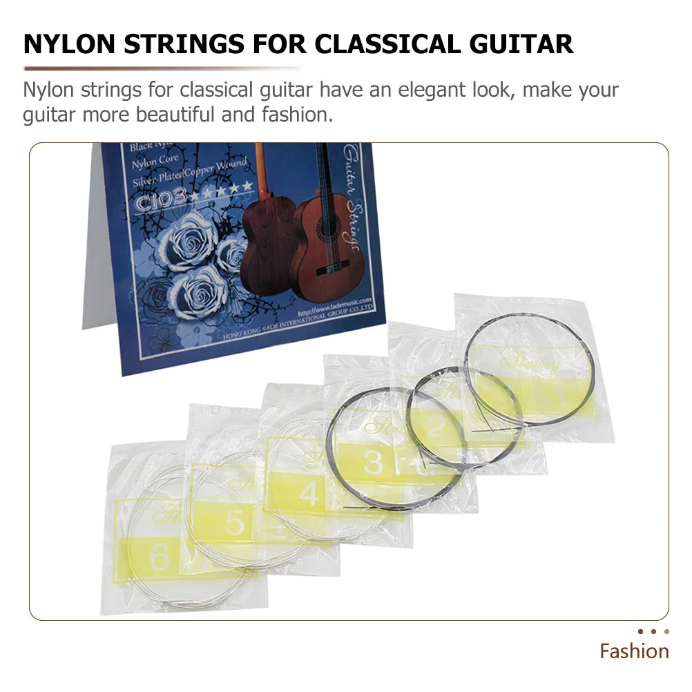 6 Pcs Classical Guitar Strings Black White Nylon Standard Tension Replacement for Acoustic Folk Guitars Musical