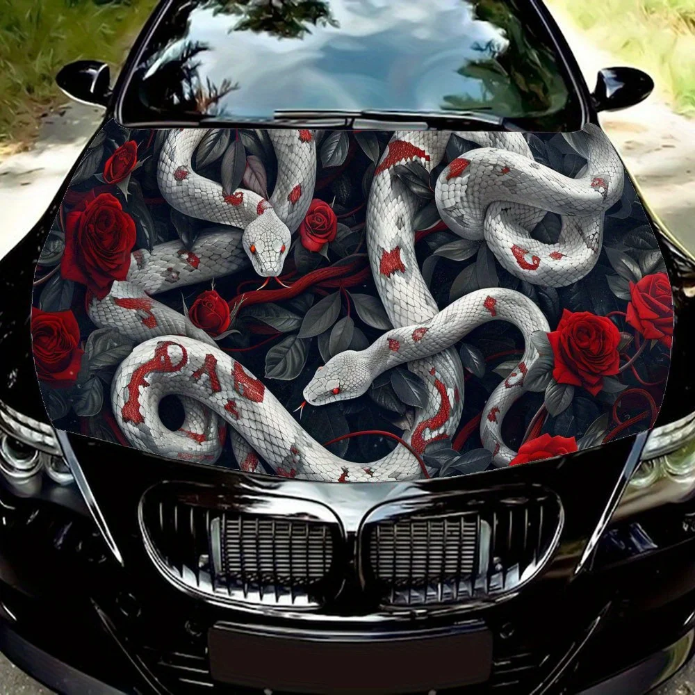 

Gorgeous Snake and Flower Car Vinyl Wrap, PVC Waterproof Car Hood Vinyl Wraps Sticker, Self-Adhesive Scratch-Resistant Stickers