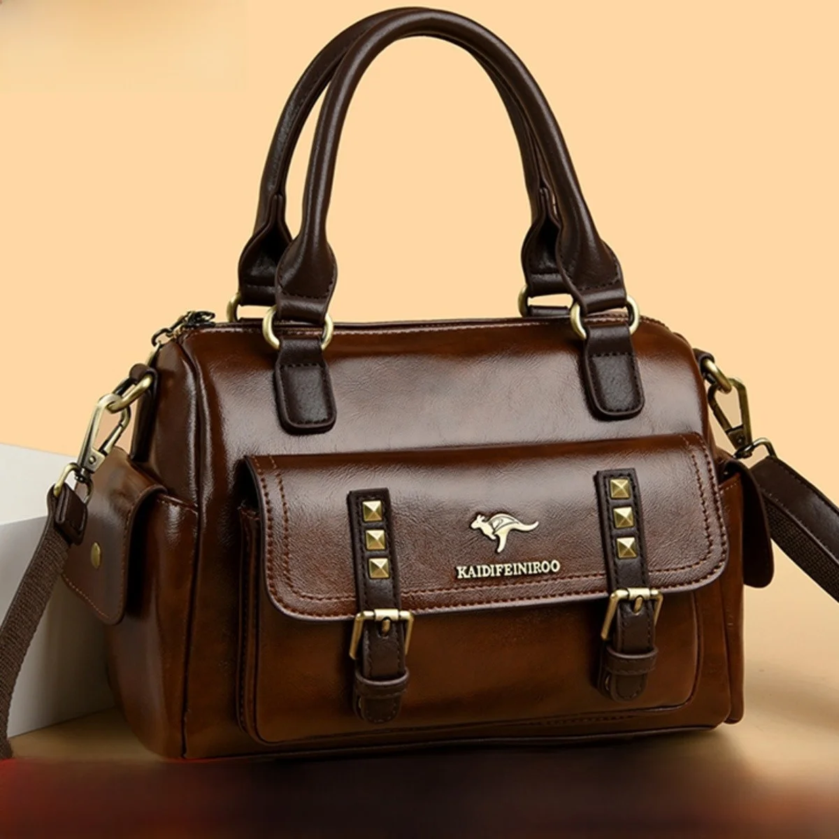 

Soft Leather British Style Women's Handbag Shoulder Bag Crossbody Bag Large Capacity Retro Cowhide Fashionable Daily Use