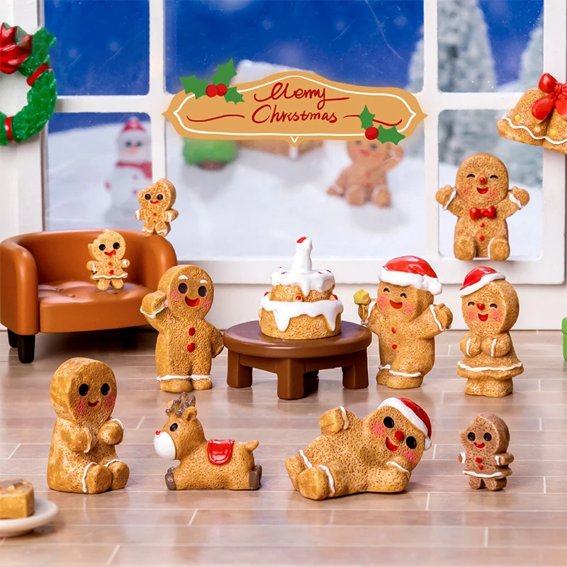 New Mini Christmas Ornament Gingerbread Man Snowman Micro Landscape Dollhouse Model Car Interior Home Desktop Decoration