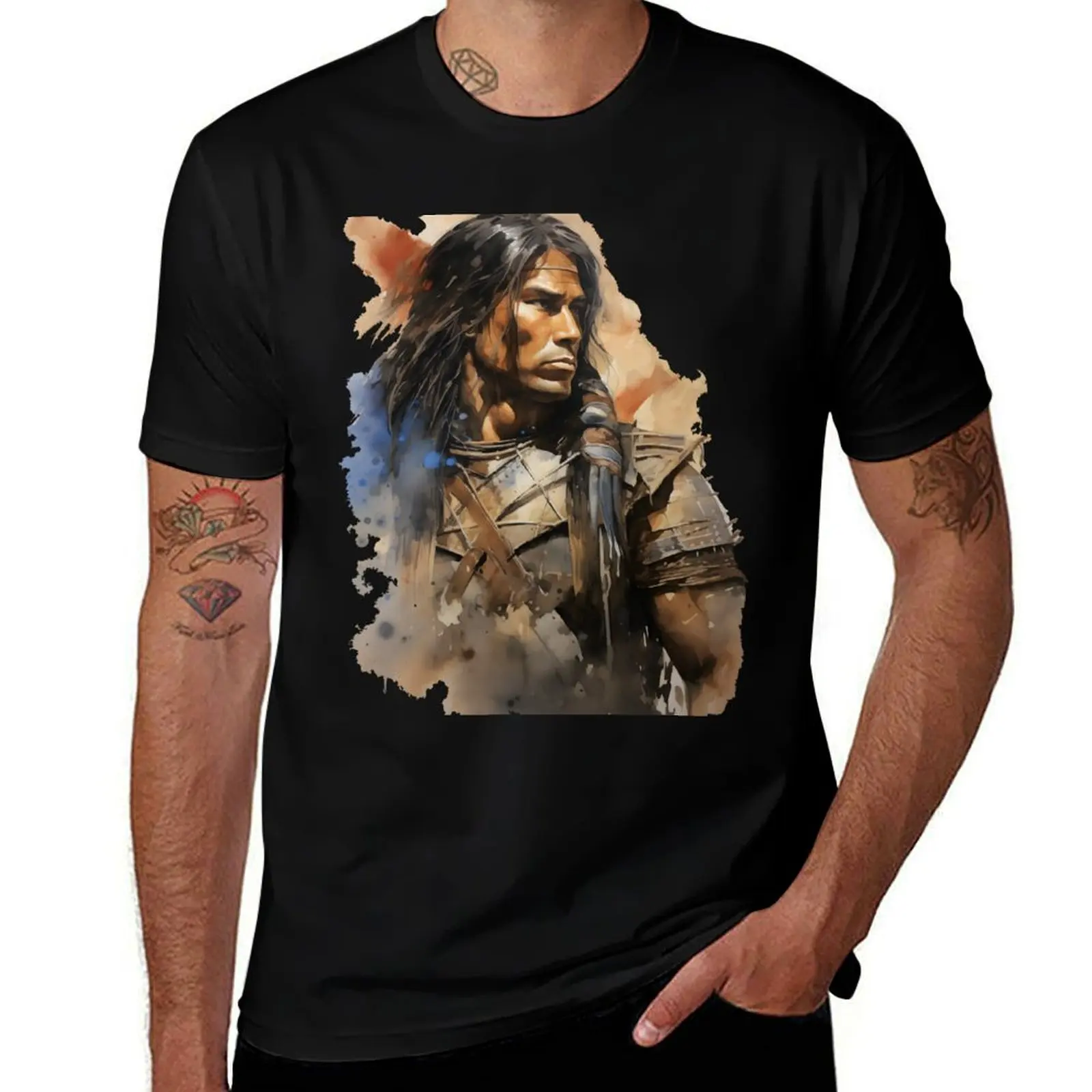 

The Idealized Native American: A Realistic Fantasy Watercolor Portrait T-Shirt t shirt personalised t shirts with prints