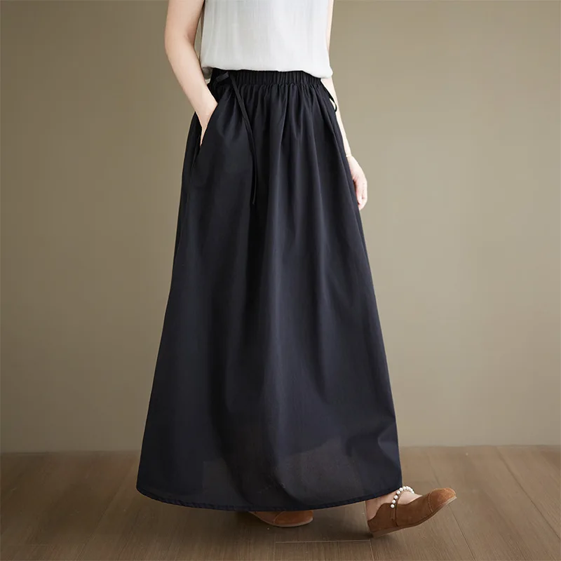 2026 Summer New Women's Pants: Solid Color Double-Layer Artistic Style Versatile Flowing Loose Skirt