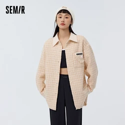 Jaqueta semir de comprimento médio de borda crua para mulheres, top coat, estilo camaleão, nova, primavera, 2023