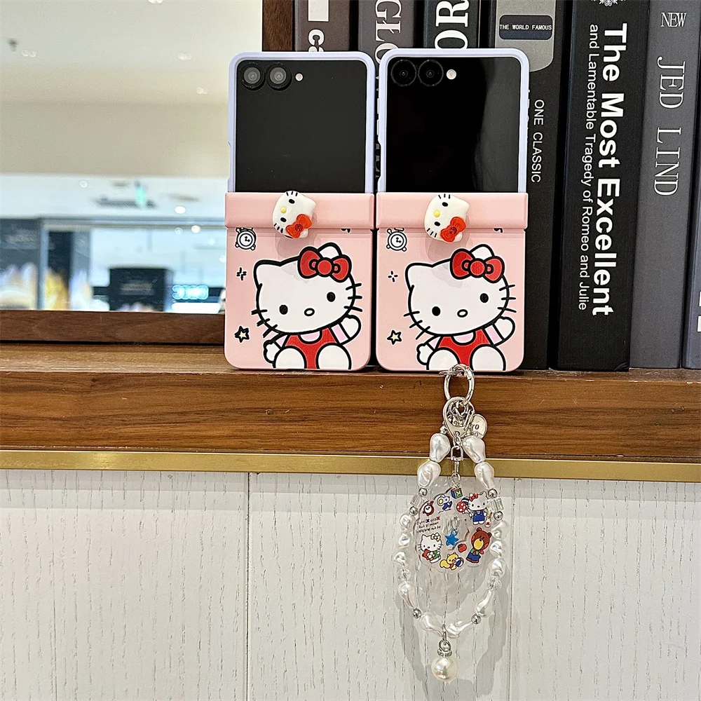 

Korea Cute Rotate 3D HelloKitty Cartoon Phone Case for Samsung Galaxy Z Flip6 7 Flip 7 7FE Flip5 4 3 Flip6 Cover With Chain Case