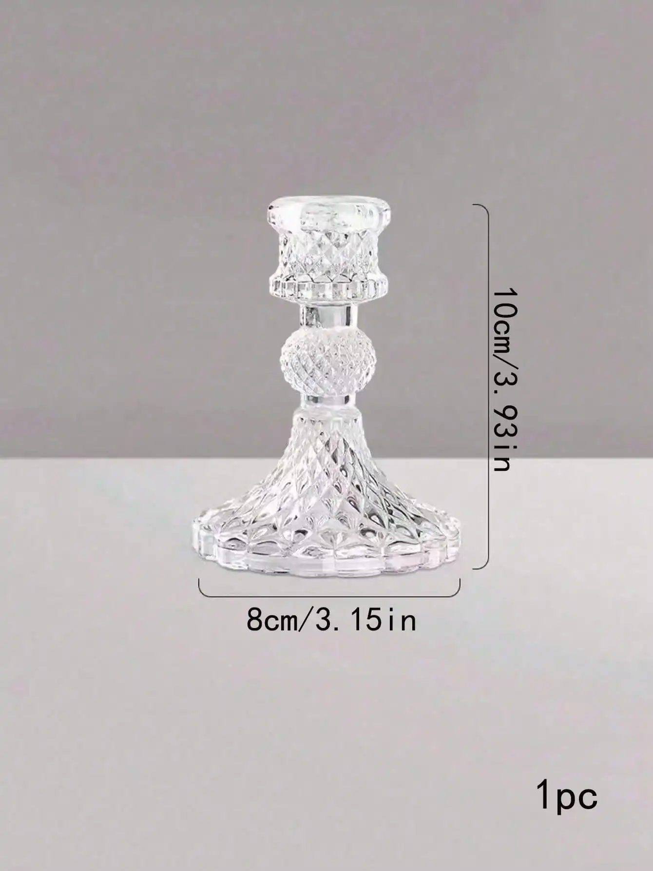 Haus Hana 1pc/2pcs Transparent Glassware Diamond Patterned Candlestick Pedestal, Home Decor Centerpiece For Dining Table, Living Room, Wedding, Gifts SH251023957404706444