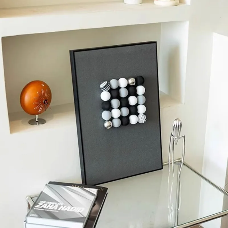 Simple modern black and white gray three-dimensional sphere decorative painting trend art high-end studio, hanging painting