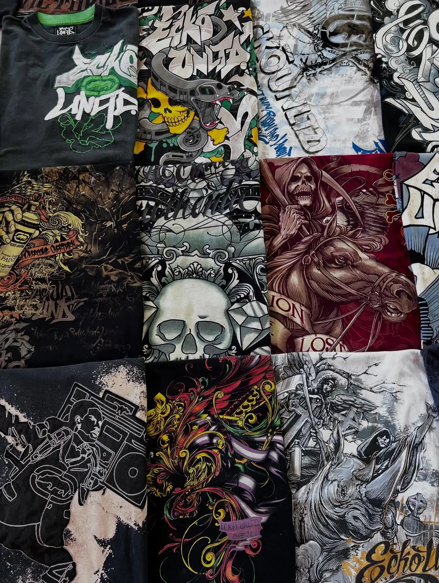 Camiseta de manga corta de algodón con estampado de Rhino High Street para hombre estilo americano ECKO Street Y2K Skateboard Boy