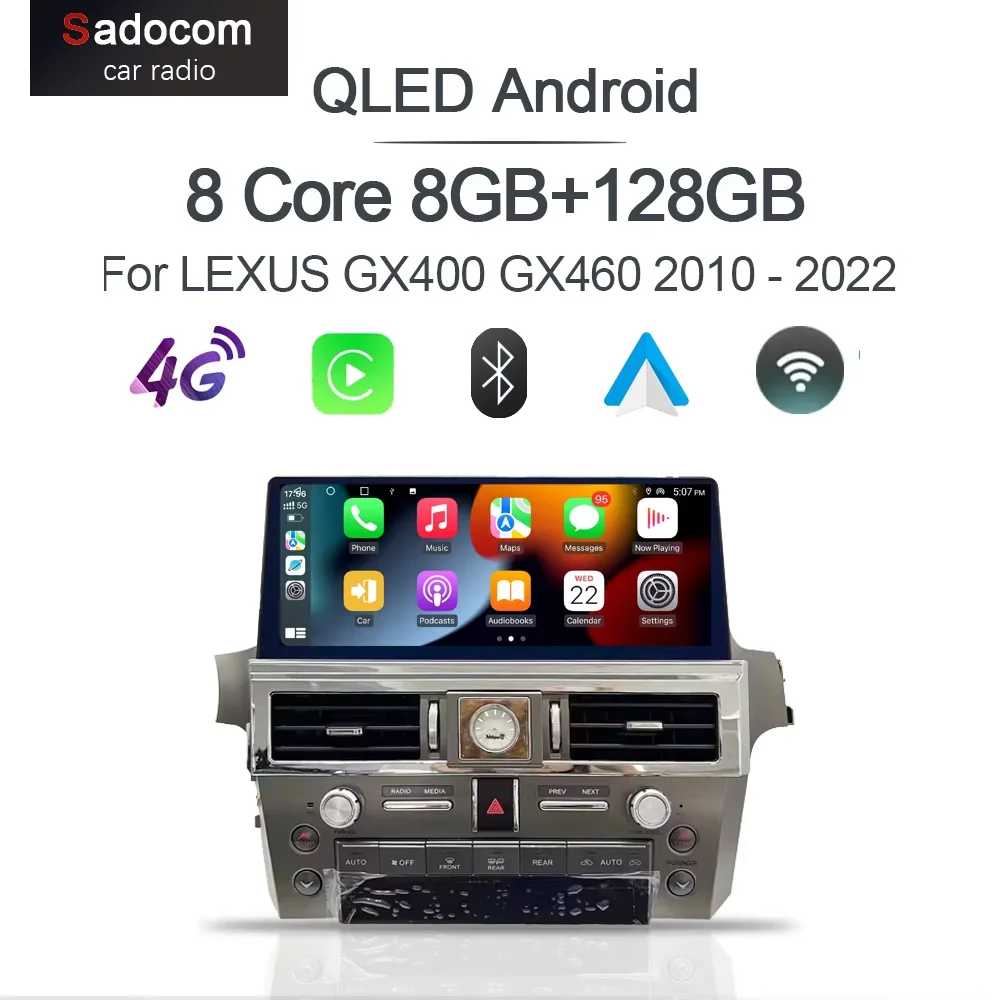 1920*720 CarPlay Multimedia Player 12.3'' CarPlay Android 14 GPS Navigation WiFi Stereo Radio For LEXUS GX400 GX460 2010 - 2022