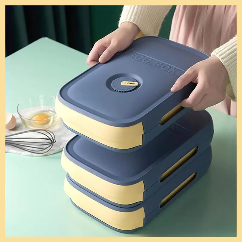 

Drawer-Type Egg Storage Box Refrigerator Fresh-Keeping Box Dumpling Box Egg Rack Can Be Superimposed Roll Egg Box (Blue)