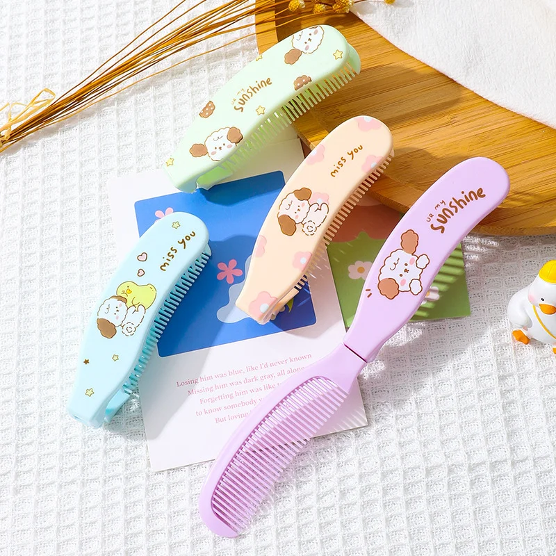 1pc Mini Baby Girls Hairbrush Cute Cartoon Bear Bunny Puppy Hair Comb Small Portable Fold Kids Girl Hair Brush Hair Accessories