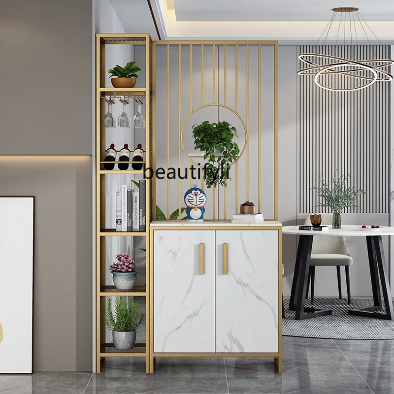 

Entrance screen light luxury marble wine cabinet partition living room multi-functional storage locker