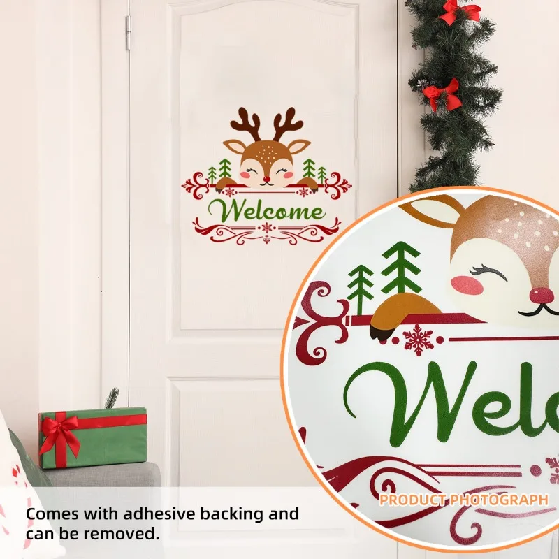 New Year Christmas Reindeer Autohesion Sticker Back Door Welcome Letter Backerground Home Decor Poster for Kid Room Living Room