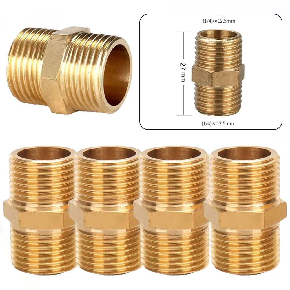 5 Pcs Hex Nipple Air Line Hose Compressor Connector 1/4inch Male To Male Brass Pipe Adapter 27mm Length Quick Adapter