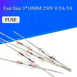 200pcs 3*10mm 0.5A/1A/2A/3A/5A Axial fast glass fuse with lead wire 3*10 0.5A 1A 2A 3A 5A