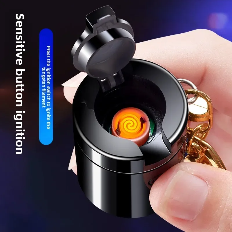 Creative Mini Multifunctional Keychain Charging Lighter LED Lighting Torch Tungsten Wire Igniter Outdoor Portable USB Lighters
