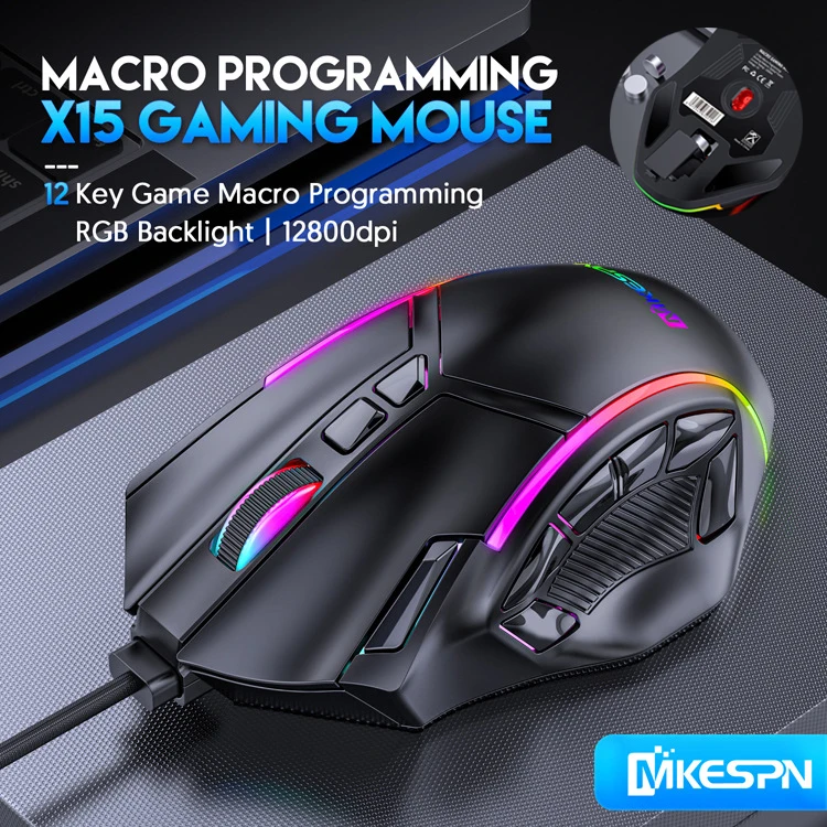 12800DPI свободный вес Macro RGB игровая мышь с 12 программируемыми клавишами Игровая мышь RGB Light Max до 6 уровней для ПК Mac Gun PUBG Laptop