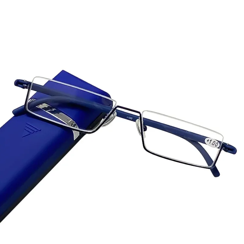 Anti-Blaulicht-Lesebrille für Herren, Retro-Metall-Halbrahmen, quadratische Presbyopie-Brille für Unternehmen, +125+175+225+275 – Detail 13
