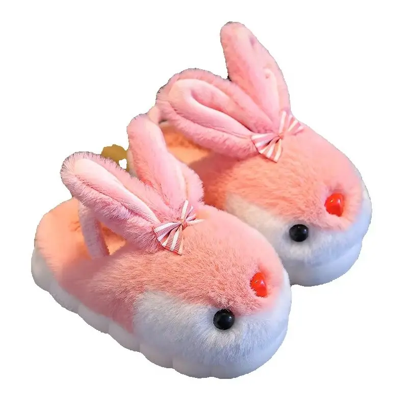 Children Winter Thick Slippers Kids Cotton-padded Shoes Baby Indoor Warm Slippers Girls Cute Cartoon Rabbit Wool Cotton Shoes