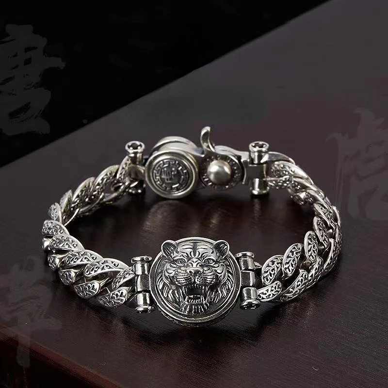 

Domineering Tiger Head S925 Silver Bracelet Men's Trend Personality Retro Silver Chain Men's Bracelet Luxury Birthday Bangle